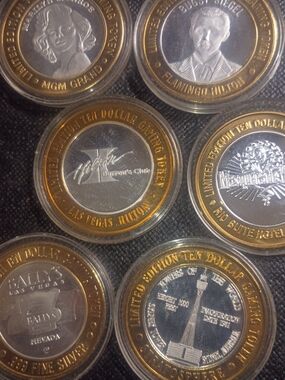 Las Vegas Casino Commemorative Gaming Tokens - Gold & Silver Toned Set